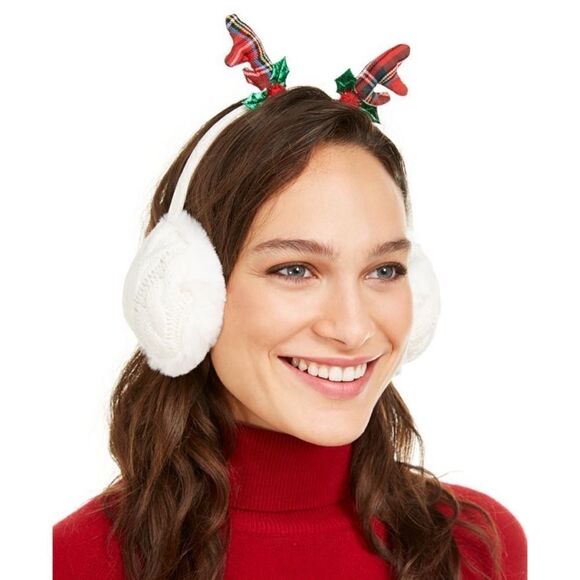 Charter Club Cable Knit Ivory Reindeer Earmuffs - Picture 1 of 8